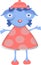 Little blue girl with red hat and red dress