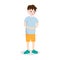 Little boy ache or painful stomach isolated on background. Vector illustration in cartoon character flat style