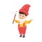 Little Boy Actor in Theater Costume of Gnome with Pickaxe Showing Performance Vector Illustration