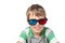 Little boy in anaglyph glasses isolated