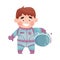 Little Boy Astronaut Wearing Spacesuit Exploring the Moon Vector Illustration