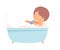Little Boy Bathing Himself Sitting in Bathtub Vector Illustration