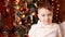 Little boy. Beautiful portrait. Brother. New Year xmas child. Christmas eve holiday. interior