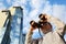 Little boy with binoculars outdoor