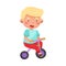 Little Boy with Blonde Hair Riding Bicycle Vector Illustration