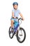 Little boy with blue helmet sitting on his bicycle