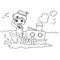 Little Boy with a boat coloring page vector