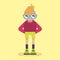 Little boy botanist freak with glasses shy .Character people illustration in flat style vector.