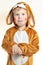 Little boy in bunny costume with painted teeth