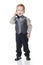 The little boy in a business suit speaks by phone