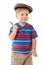 Little boy in cap with wrench