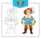 Little boy in carnival costume Musketeers. Coloring book