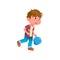 little boy carrying trash bag to garbage cartoon vector