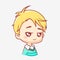 Little boy cartoon. Kawaii cunningly smiling cute boy with yellow haircut in green sweater.