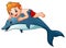 Little boy cartoon riding dolphins
