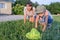 Little boy catching insects with his mother