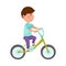 Little Boy Character Cycling Outdoor Isolated on White Background Vector Illustration