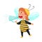 Little Boy Character Dressed in Bee Costume Talking Megaphone or Loudspeaker Vector Illustration