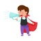 Little Boy Character Dressed in Fancy Costume Talking Megaphone or Loudspeaker Vector Illustration