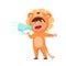 Little Boy Character Dressed in Lion Costume Talking Megaphone or Loudspeaker Vector Illustration