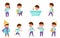 Little Boy Character Engaged in Skateboarding and Bathing Vector Illustration Set