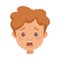 Little Boy Character Face with Brown Hair Gasping in Surprise Front View Vector Illustration