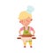 Little Boy Character in Hat and Apron Standing at Kitchen Table and Flattening Dough with Rolling Pin Vector