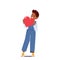 Little Boy Character Holding Big Red Heart in Hands. Concept of Love, Donation, Organ Transplantation. Happy Child