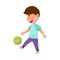 Little Boy Character Kicking or Juggling a Ball Outside Vector Illustration
