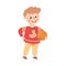 Little Boy Character in Red Sweater Standing with Ball for Basketball Game Vector Illustration