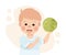 Little Boy Character Showing Dislike and Disgust Holding Cabbage Vector Illustration