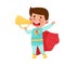 Little Boy Character Wearing Red Cloak Talking Megaphone or Loudspeaker Vector Illustration
