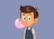 Little Boy Chewing Bubble Gum Vector Illustration