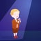 Little Boy Child Kid Standing Microphone Spotlight Stage Vector Cartoon