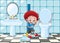 Little boy cleaning bathroom floor