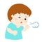 Little boy coughing cartoon.