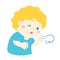 Little boy coughing cartoon.