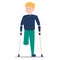 Little boy on crutches vector isolated. Injured kid