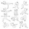 Little boy doing physical exercises. Outline drawing