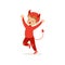 Little boy dressed as a devil, cute kid in a red halloween costume vector Illustration