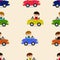 Little Boy Driving a Car Seamless Pattern Cartoon Vector