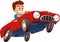 Little boy driving a sports car illustration