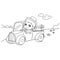 Little boy driving a toy car coloring page vector