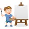 Little Boy with Easel Canvas & Paintbrush