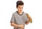 Little boy eating a sandwich and experiencing stomach pain