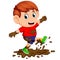 Little boy enjoy playing in the mud