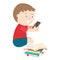 little boy get addicted to use smartphone