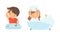 Little Boy and Girl Bathing in Bathtub with Foam and Combing Hair Vector Set