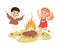 Little Boy and Girl Dancing and Singing Near Campfire Vector Illustration