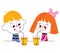 Little boy and girl drinking juice